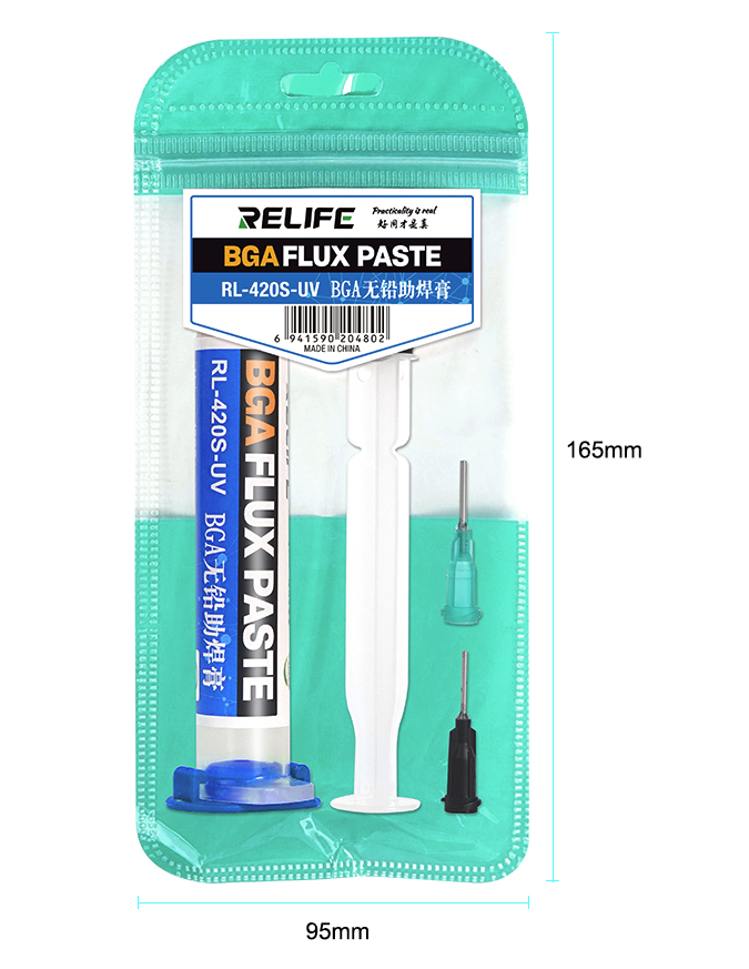 RELIFE  RL-420S-UV Syringe type flux  .Configure  needles and.Needle + push rod for easier to use Active ingredients, improve fluidity, easier to tin Syringe design ，Welding is not wasteful, more precise, and the sealing plug can be reused many times after use.