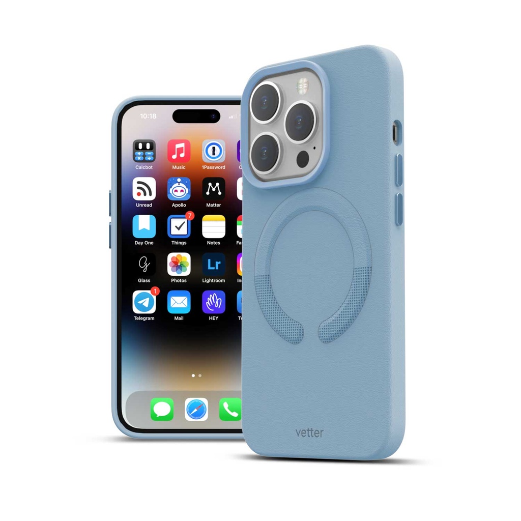 Husa iPhone 14 Pro, Clip-On Vegan Leather, MagSafe Compatible, Sky Blue