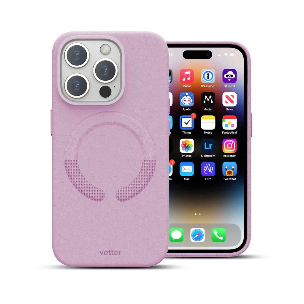 Husa iPhone 15 Pro, Clip-On Vegan Leather, MagSafe Compatible, Bright Purple