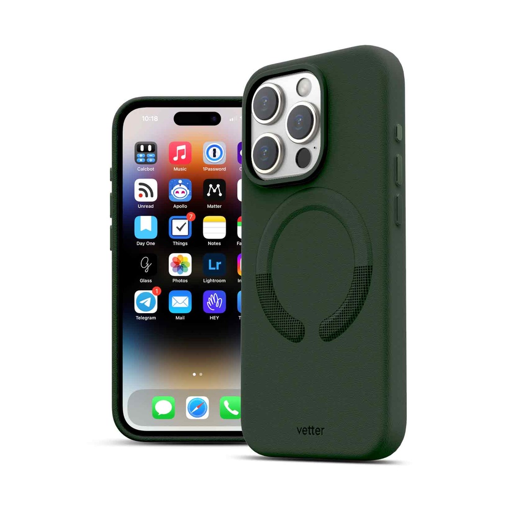 Husa iPhone 15 Pro Max, Clip-On Vegan Leather, MagSafe Compatible, Green