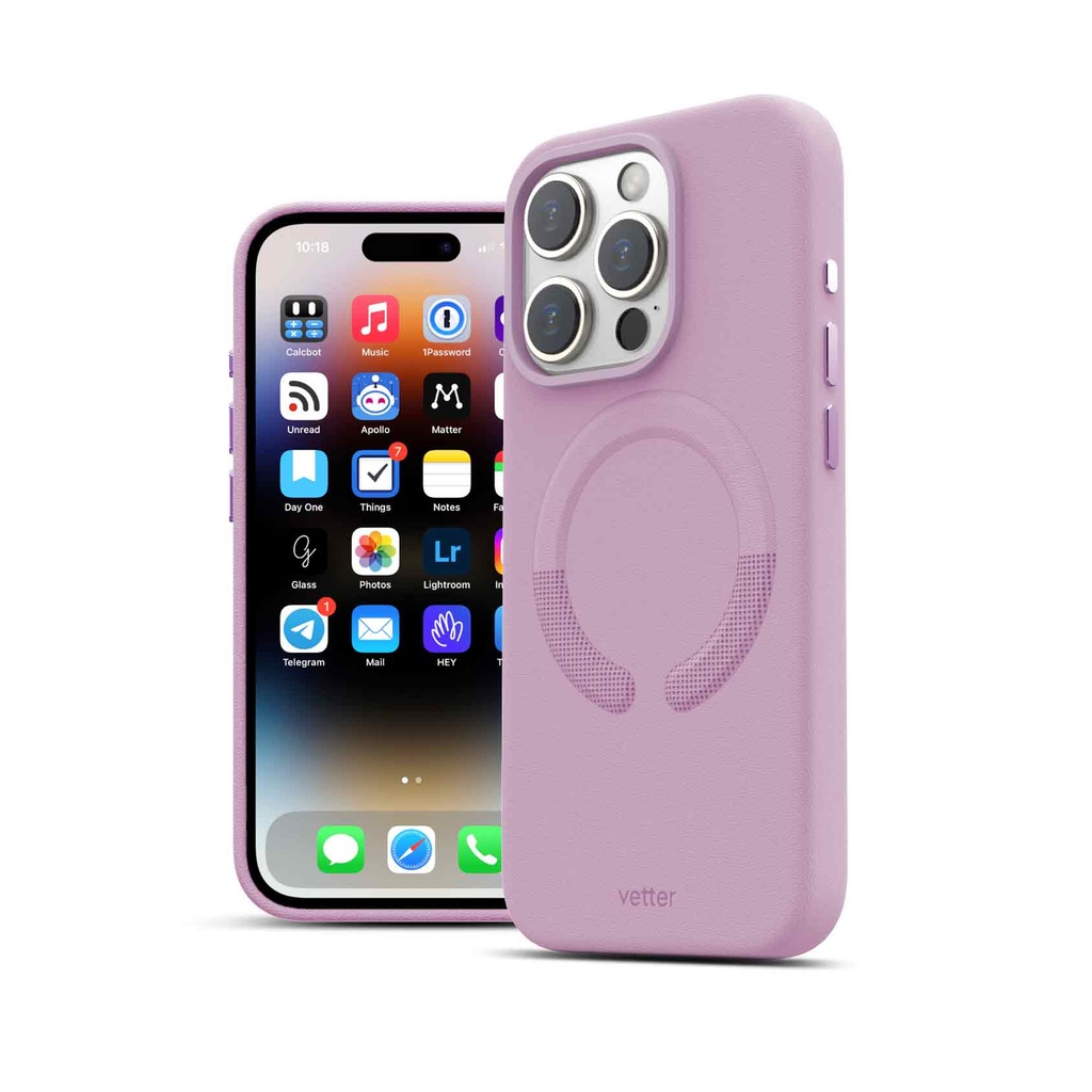 Husa iPhone 15 Pro Max, Clip-On Vegan Leather, MagSafe Compatible, Bright Purple