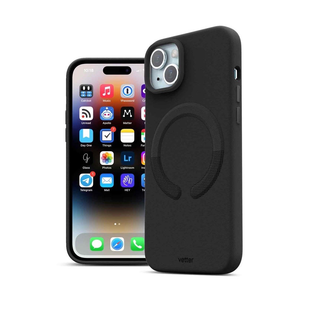 Husa iPhone 15 Plus, Clip-On Vegan Leather, MagSafe Compatible, Black