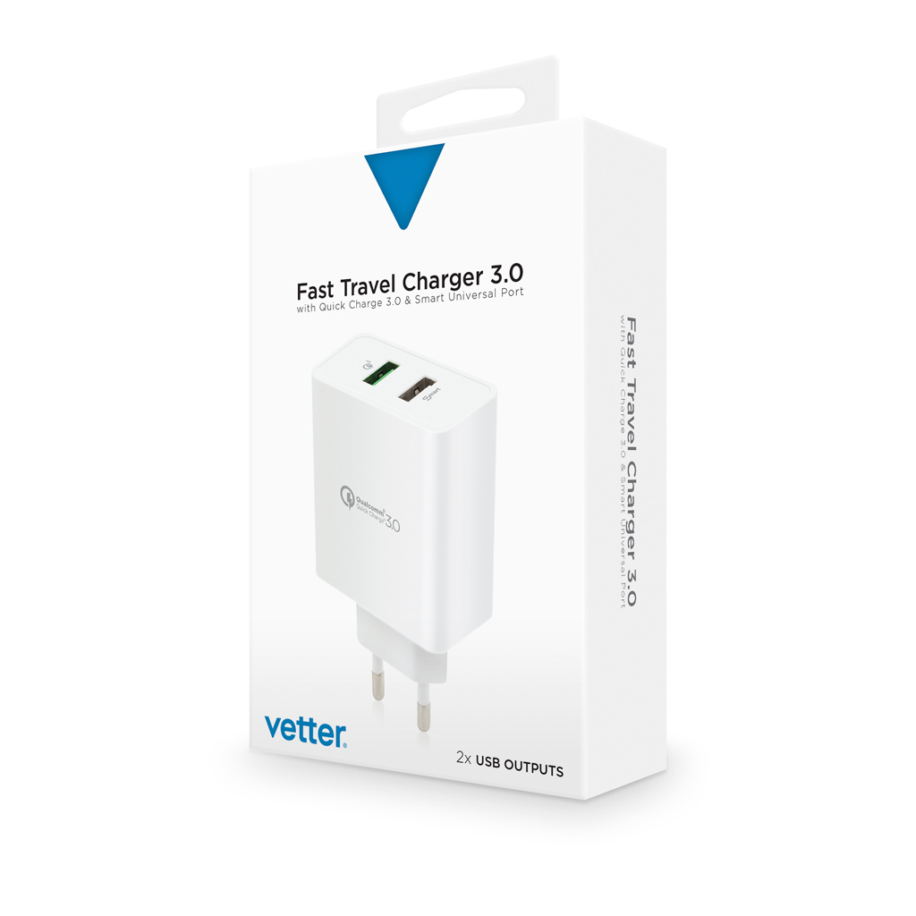 Incarcator Fast Travel Charger, with Quick Charge 3.0 and Smart Port, White