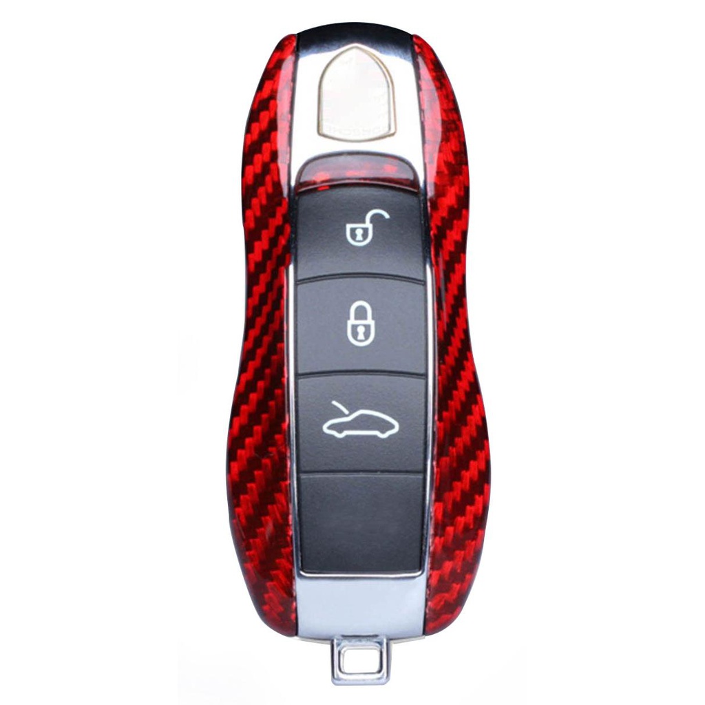 Husa Case for Porsche Key with 3 Button Layout, made from Carbon, Glossy Red