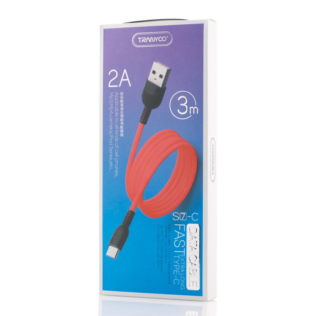 Cabluri Tranyoo, S7, USB Type-C Cable, 3m, 2A, Red