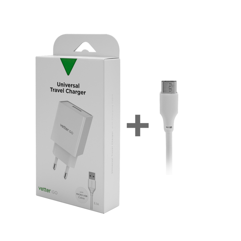 Incarcator Smart Travel Charger with Micro USB Cable, Vetter Go, 3.1A, White