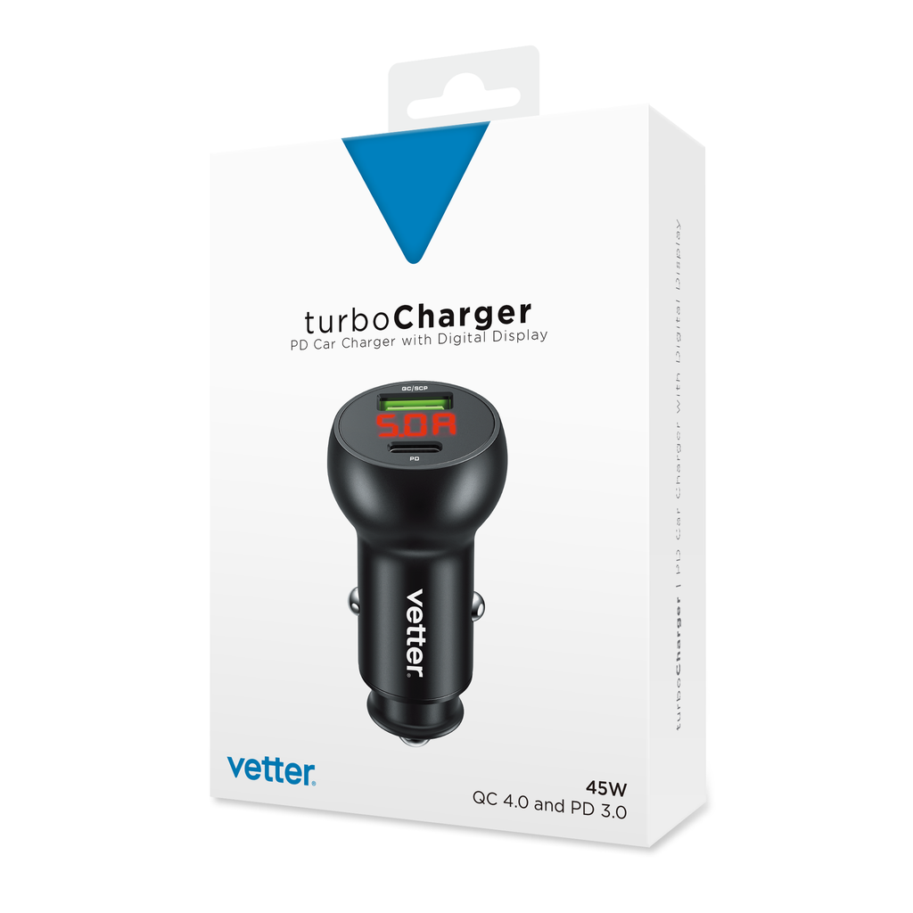 Incarcator TurboCharger, Smart Car Charger, PD and QC, 45W, with Digital Display