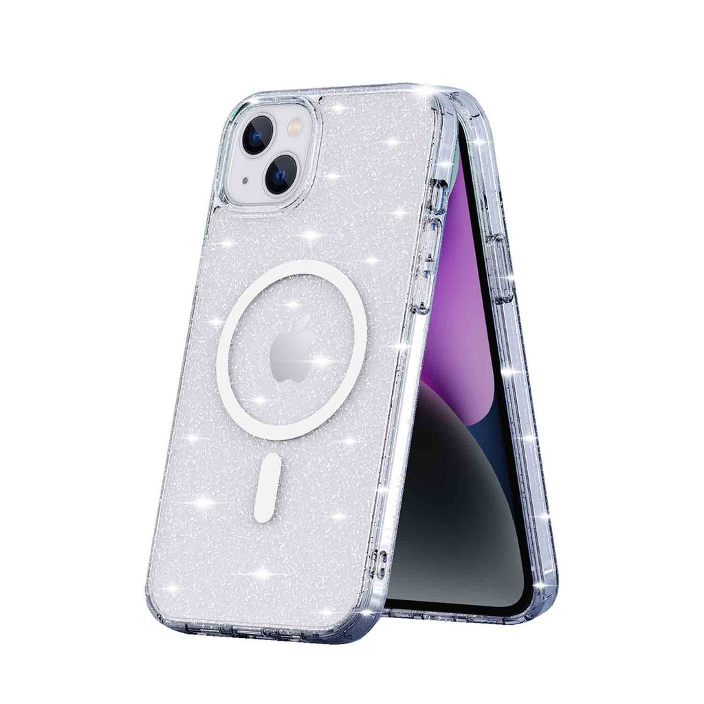 Husa iPhone 14, MagSafe Compatible, Soft Pro Glitter, Transparent