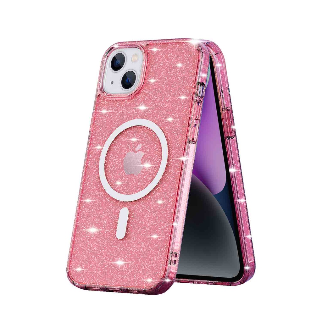 Husa iPhone 14, MagSafe Compatible, Soft Pro Glitter, Pink