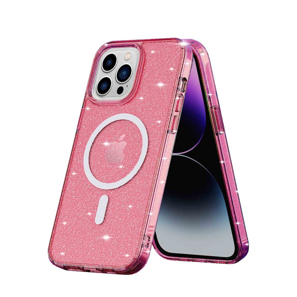 Husa iPhone 14 Pro Max, MagSafe Compatible, Soft Pro Glitter, Pink