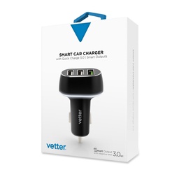 [41127] Incarcator Smart Car Charger, Quick Charge 3.0 and Smart Outputs, 3 x USB, Black