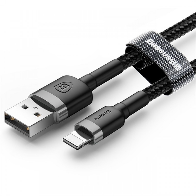 Cabluri Baseus, Kevlar Cable, USB For Lightning, 2.4A, 0.5m, Grey + Black