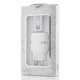 [53289] Incarcator Retea Tranyoo, V50, Fast Charge Kit, 2 x USB + Lightning Cable, White