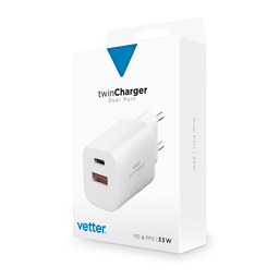 [60041] Incarcator twin Charger, Universal Travel Charger with PD and PPS, Dual Port, USB-C, 33W, White